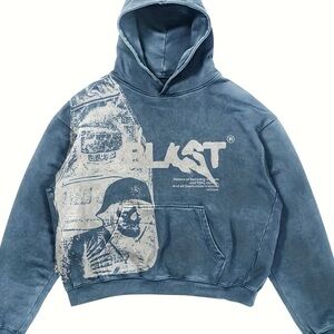 Trendy street style pattern hoodie with zangaroo pockets,comfy,casual,long.